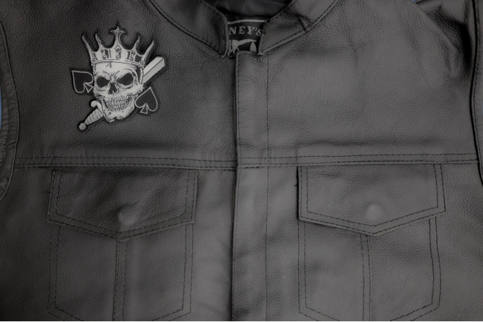 Spades Skull King Patch shown on leather vest