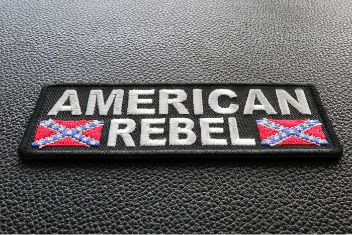 American Rebel Patch With Flags diagonal view