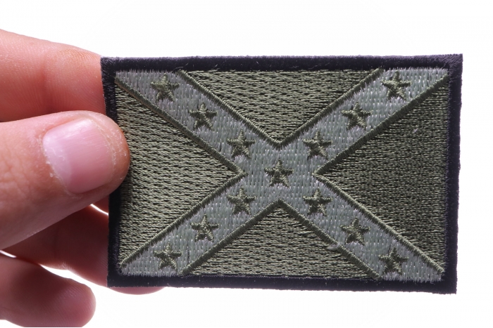 Subdued Green Confederate Flag Patch shown on hand for size comparison