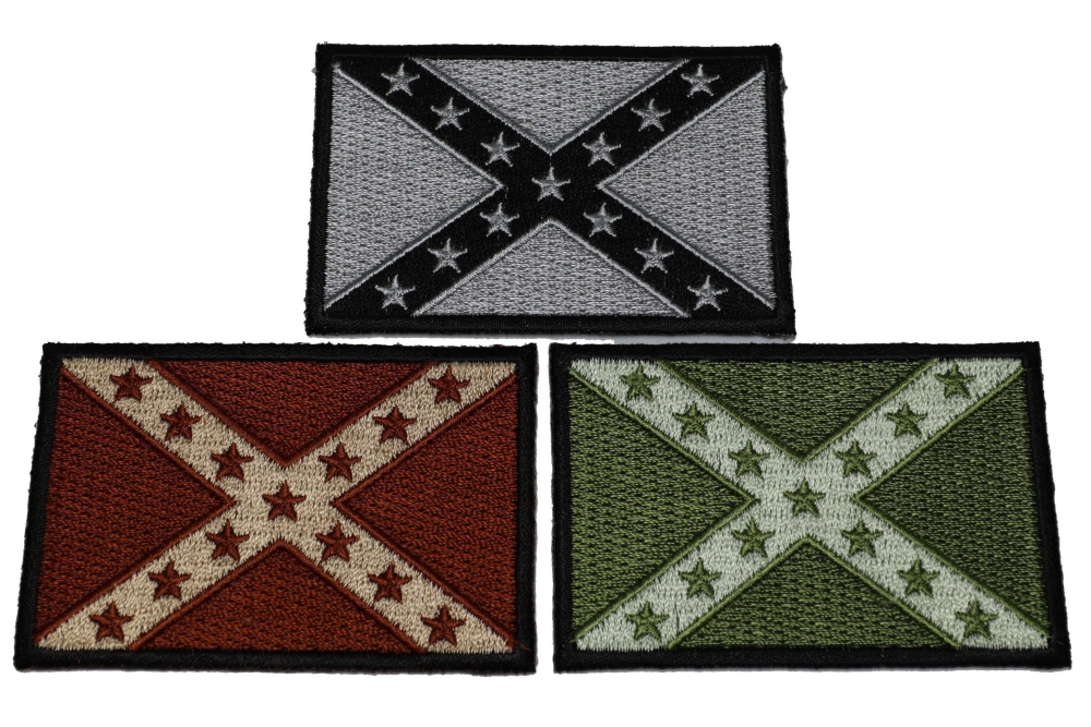 3 Subdued Rebel Flag Patches Brown Gray Green