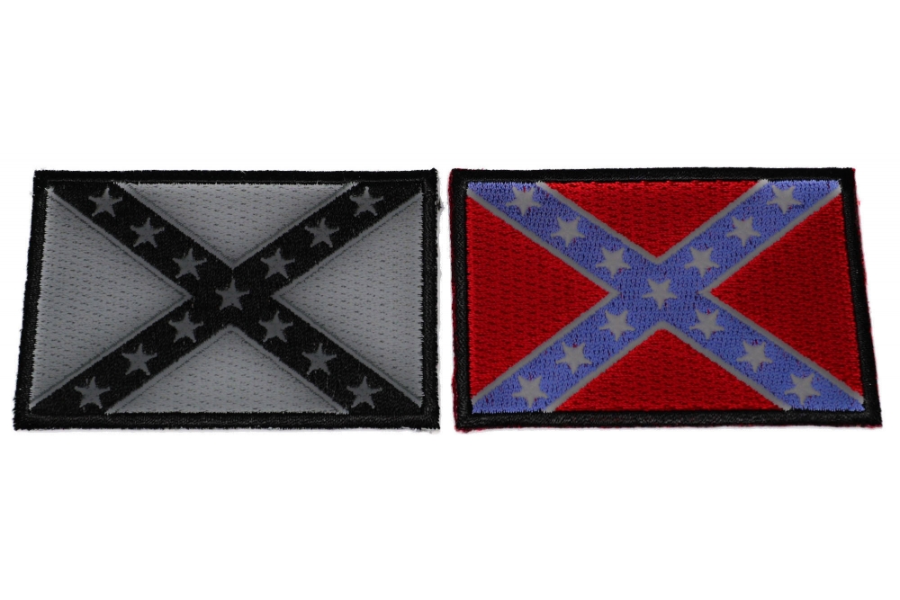 Set of 2 Rebel Flag Patches in Color and Black and Gray