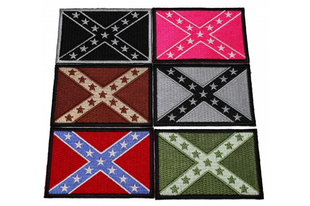 Set of 6 Confederate Flag Patches in Different Colors