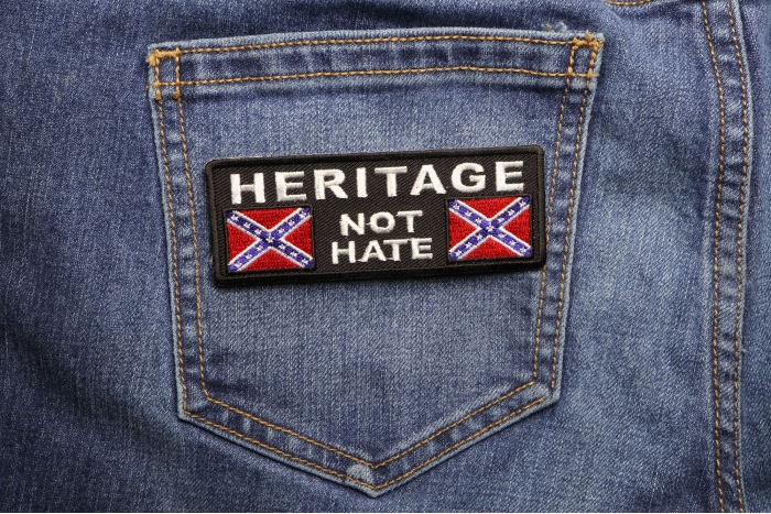 Heritage Not Hate Rebel Flag Patch shown on jeans