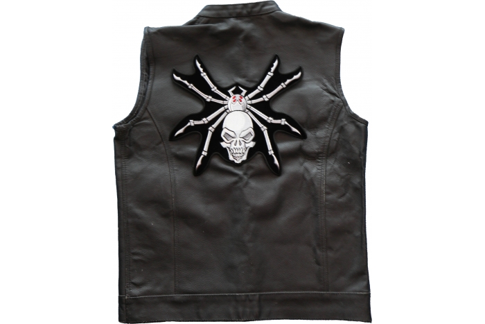 Skull Spider Patch, Large Animal Patches for Jackets shown on leather vest