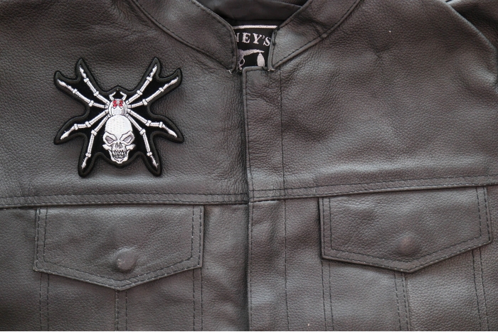 Skull Spider Patch shown on leather vest