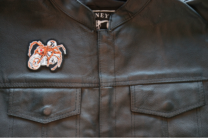 Spider Biker Patch, Motorcycle Patches shown on leather vest