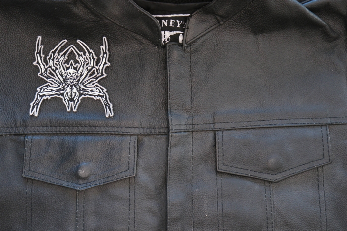 Wicked Spider Patch shown on leather vest