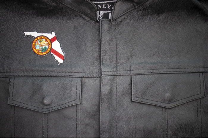 Florida Patch with State Seal and Map shown on leather vest