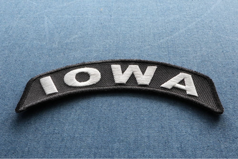 Iowa Patch Iron on State Rocker diagonal view