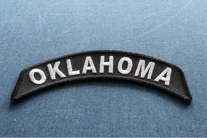 Oklahoma Patch Iron on State Rocker diagonal view
