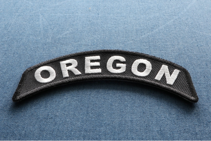 Oregon Patch Iron on State Rocker diagonal view