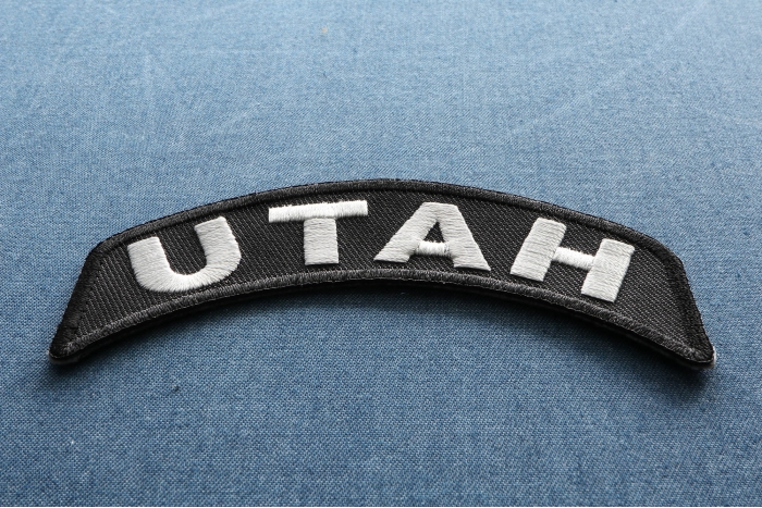 Utah Patch Iron on State Rocker diagonal view