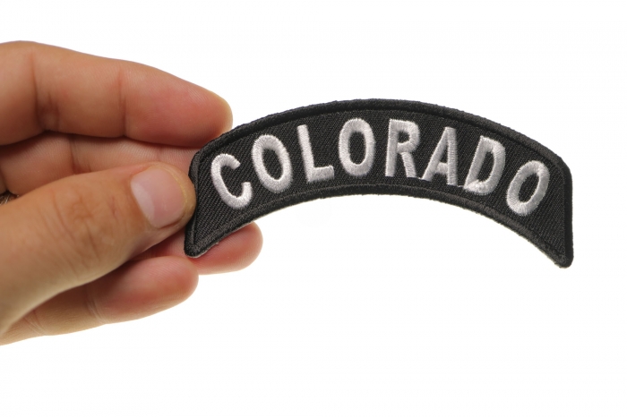 Colorado Patch Iron on State Rocker shown on hand for size comparison