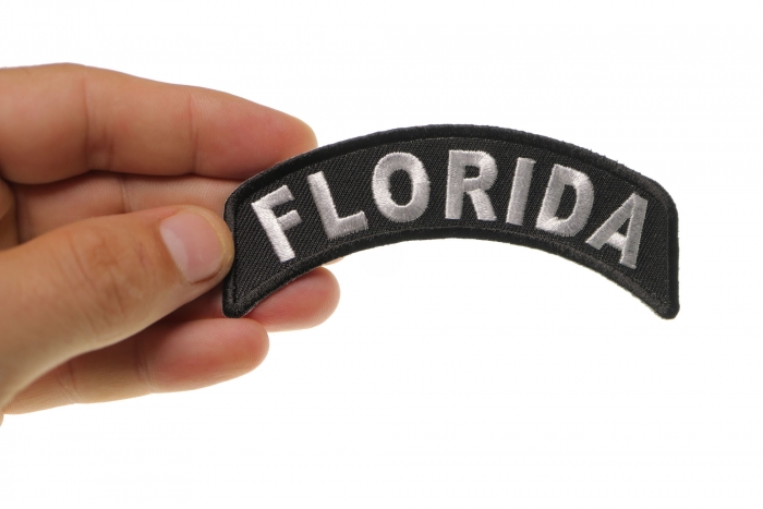 Florida Patch Iron on State Rocker shown on hand for size comparison