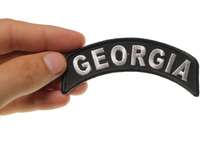 Georgia Patch Iron on State Rocker shown on hand for size comparison