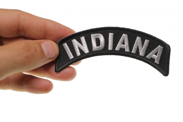 Indiana Patch Iron on State Rocker shown on hand for size comparison