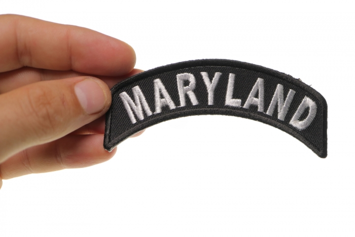 Maryland Patch Iron on State Rocker shown on hand for size comparison