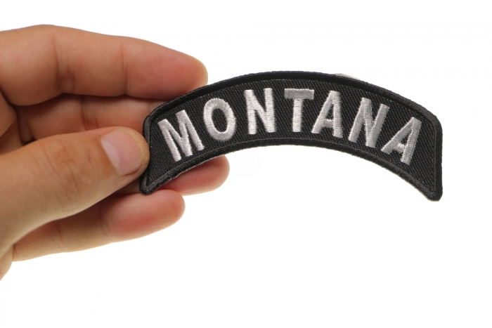 Montana Patch Iron on State Rocker shown on hand for size comparison