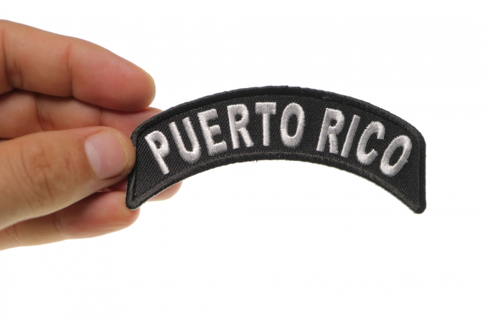 Puerto Rico Patch Iron on State Rocker shown on hand for size comparison