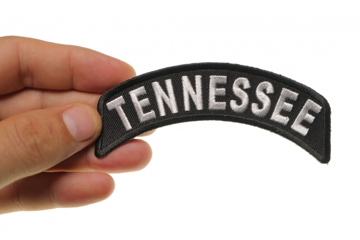 Tennessee Patch Iron on State Rocker shown on hand for size comparison