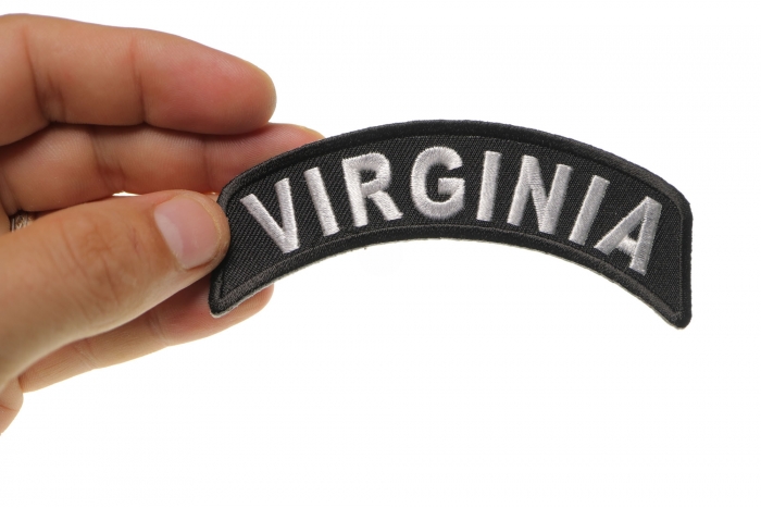 Virginia Patch Iron on State Rocker shown on hand for size comparison