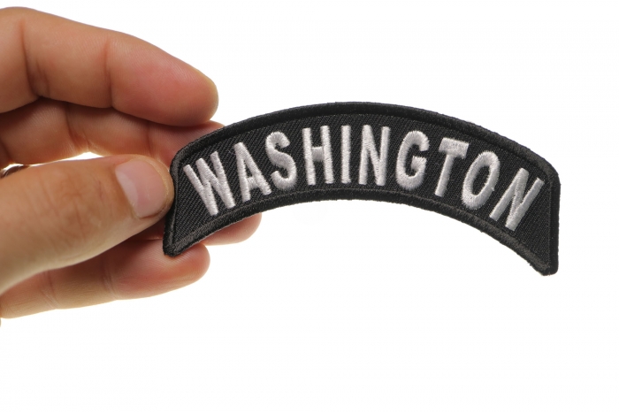 Washington Patch Iron on State Rocker shown on hand for size comparison