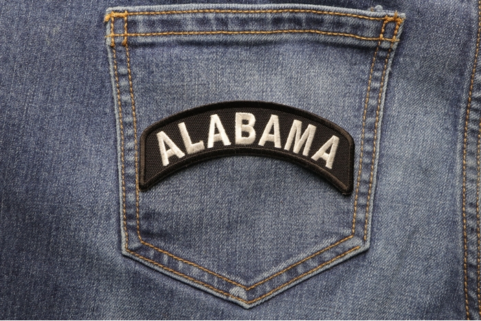 Alabama Patch Iron on State Rocker shown on jeans