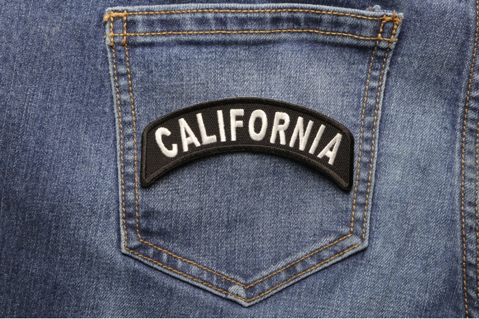 California Patch Iron on State Rocker shown on jeans