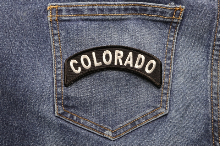 Colorado Patch Iron on State Rocker shown on jeans