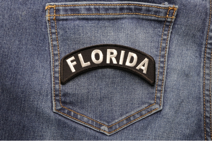 Florida Patch Iron on State Rocker shown on jeans