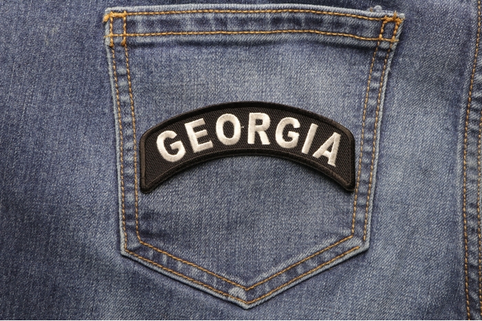 Georgia Patch Iron on State Rocker shown on jeans