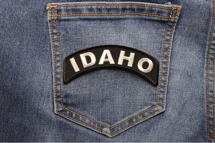 Idaho Patch Iron on State Rocker shown on jeans