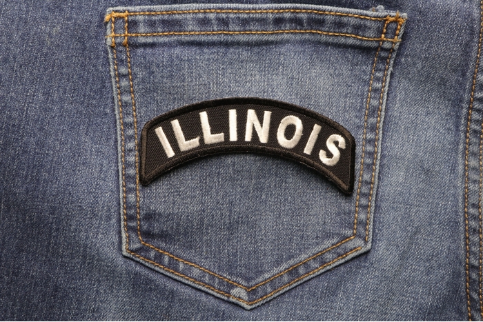 Illinois Patch Iron on State Rocker shown on jeans
