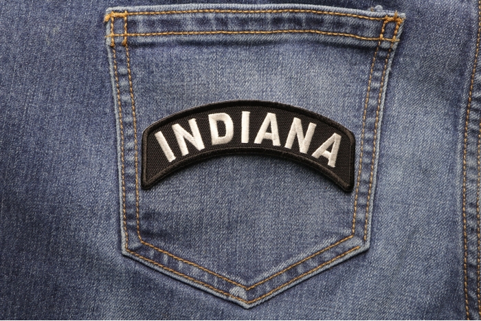 Indiana Patch Iron on State Rocker shown on jeans