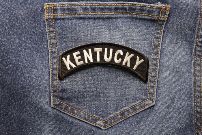 Kentucky Patch Iron on State Rocker shown on jeans