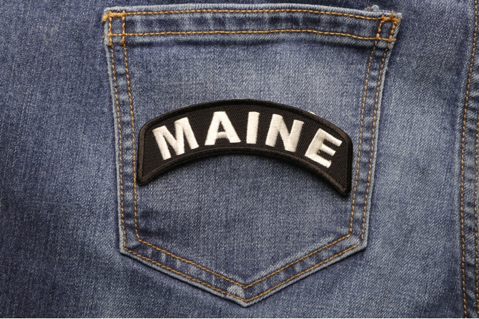 Maine Patch Iron on State Rocker shown on jeans