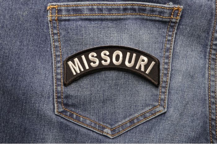 Missouri Patch Iron on State Rocker shown on jeans