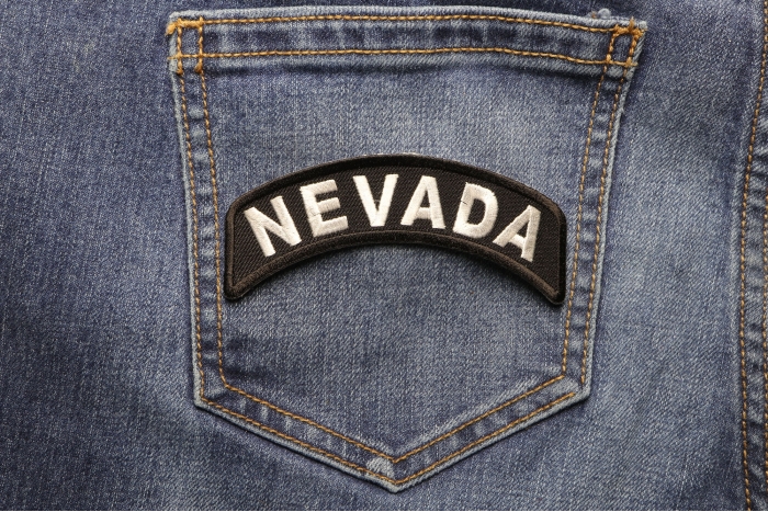 Nevada Patch Iron on State Rocker shown on jeans