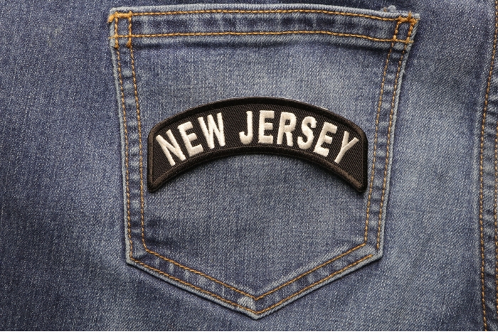 New Jersey Patch Iron on State Rocker shown on jeans
