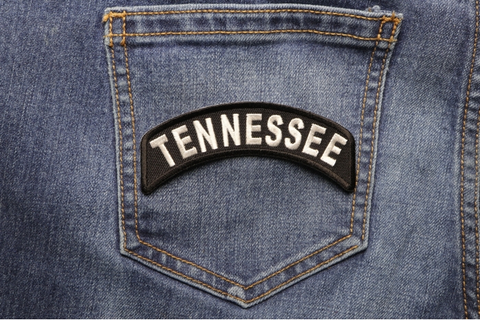 Tennessee Patch Iron on State Rocker shown on jeans