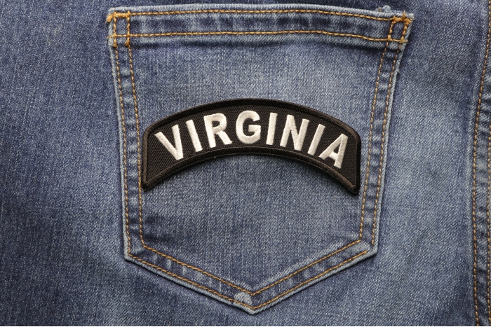 Virginia Patch Iron on State Rocker shown on jeans