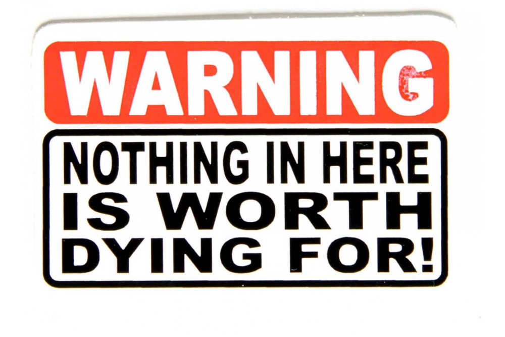 Warning Nothing In Here Is Worth Dying For Sticker