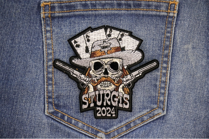 Sturgis 2024 Wild Bill Patch shown on jeans