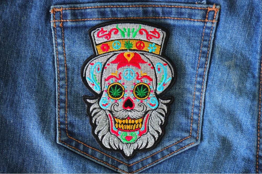 Bearded Sugar skull Small Iron on Patch - TheCheapPlace