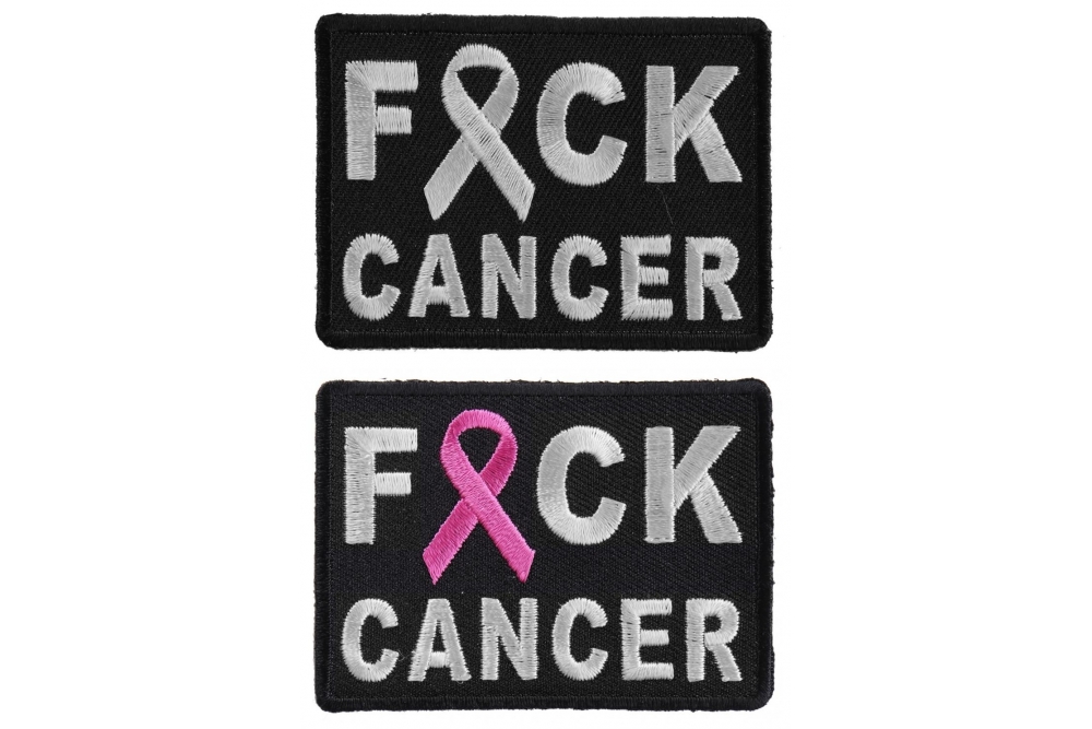 F@CK CANCER Cancer Awareness Ribbon White Embroidered Biker Patch 