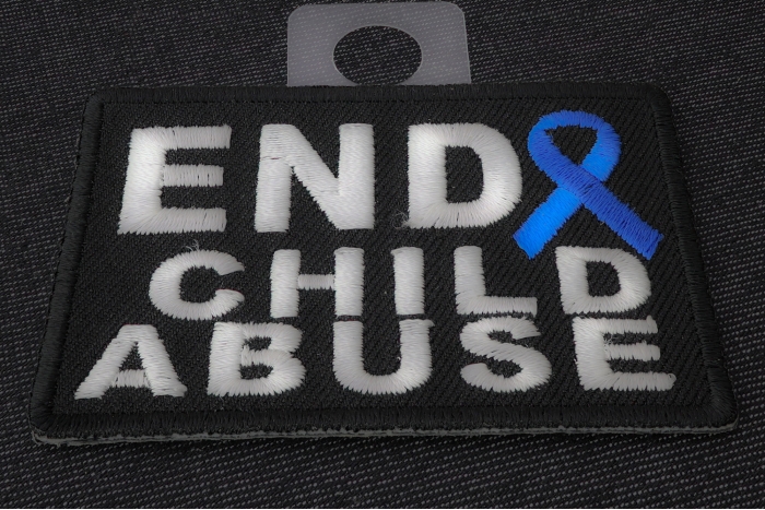 End Child Abuse Blue Ribbon Patch diagonal view