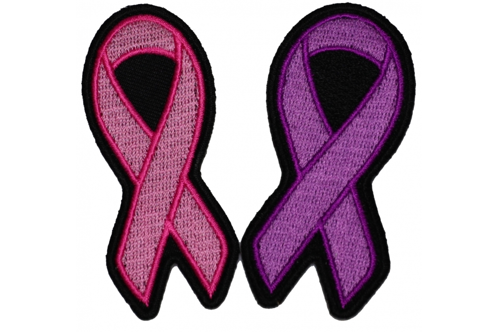 Set of 2 Pink and Purple Ribbon Breast Cancer Patches