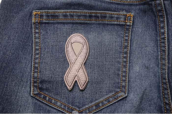 Gray Asthma and Brain Cancer Awareness Ribbon Patch shown on jeans