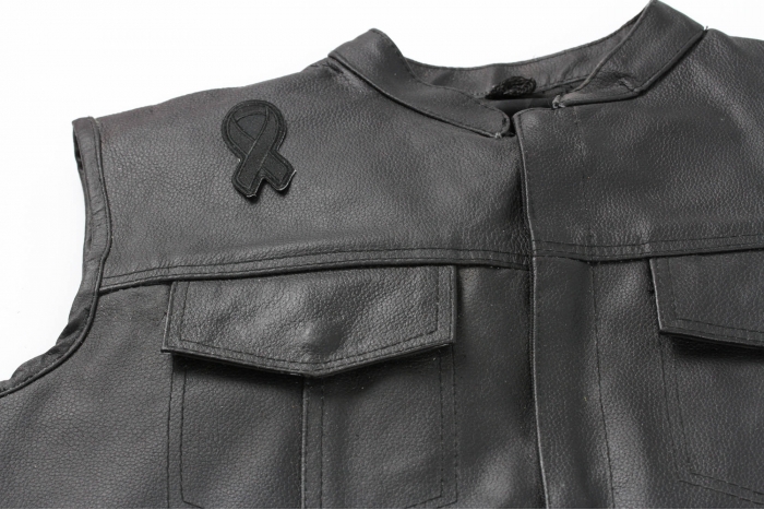 Black Ribbon Patch, Support Ribbon Patches shown on leather vest