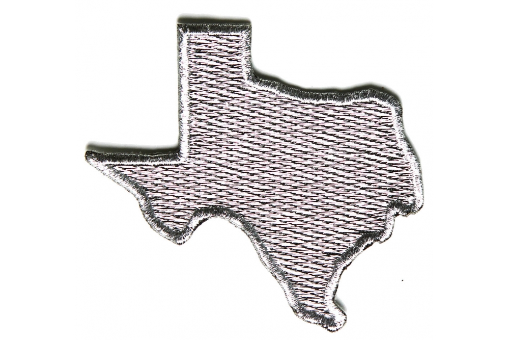 Silver Embroidered Texas Map Iron on Patch by Ivamis Patches